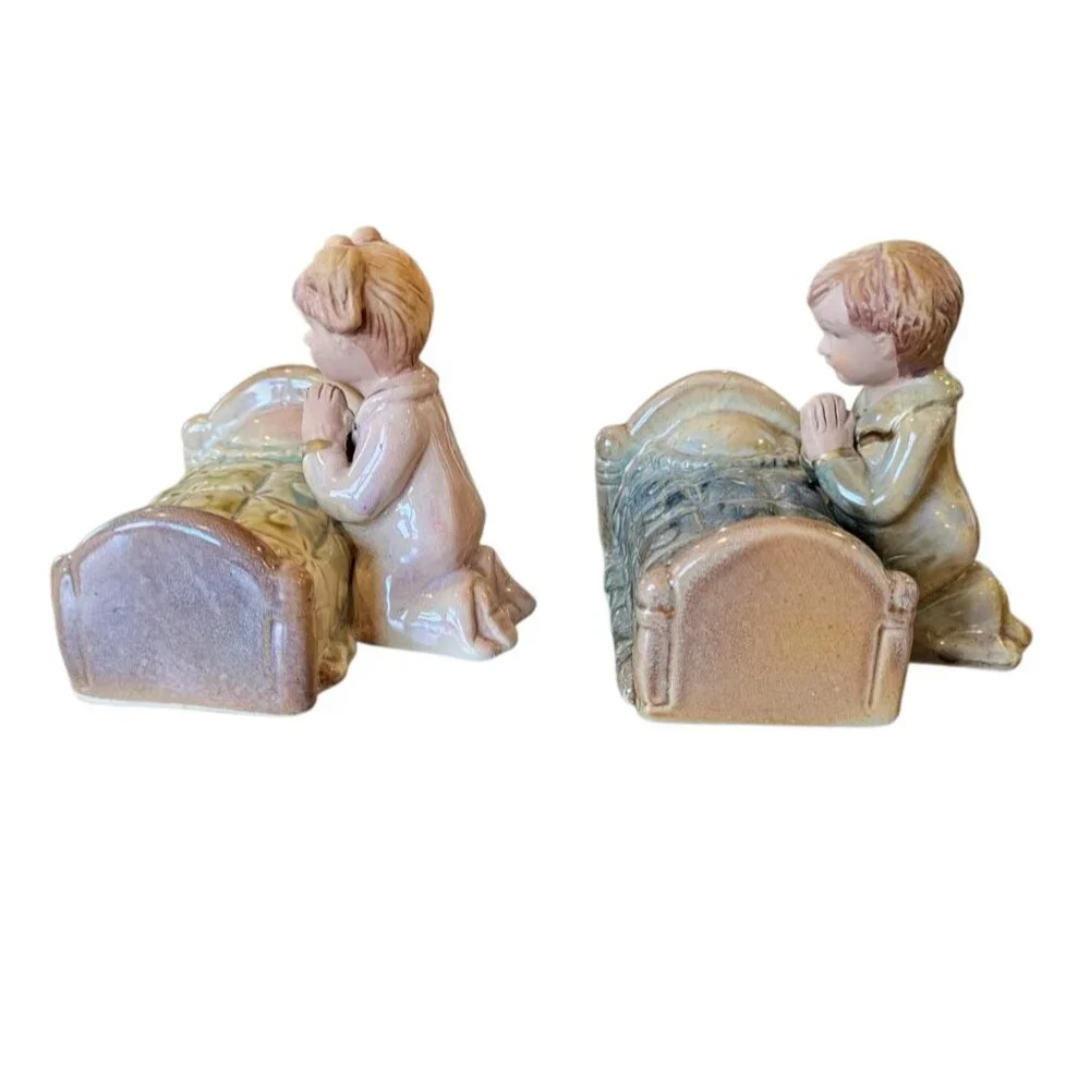 Vintage Religious Praying‎ Girl Boy Nightime Prayer Christian Figurine Children